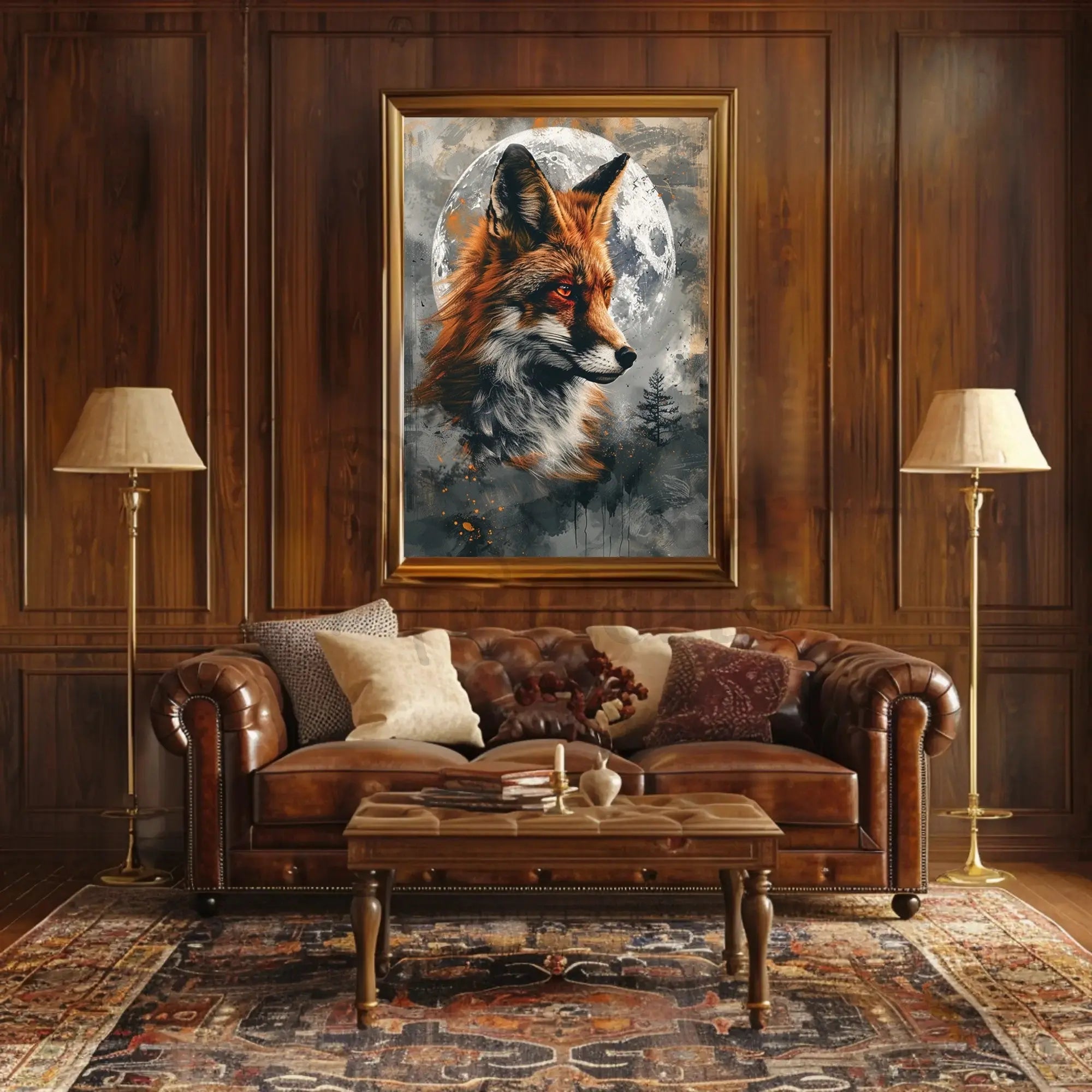 Mystical Fox with Moon and Tree Animal Poster PosterGoat