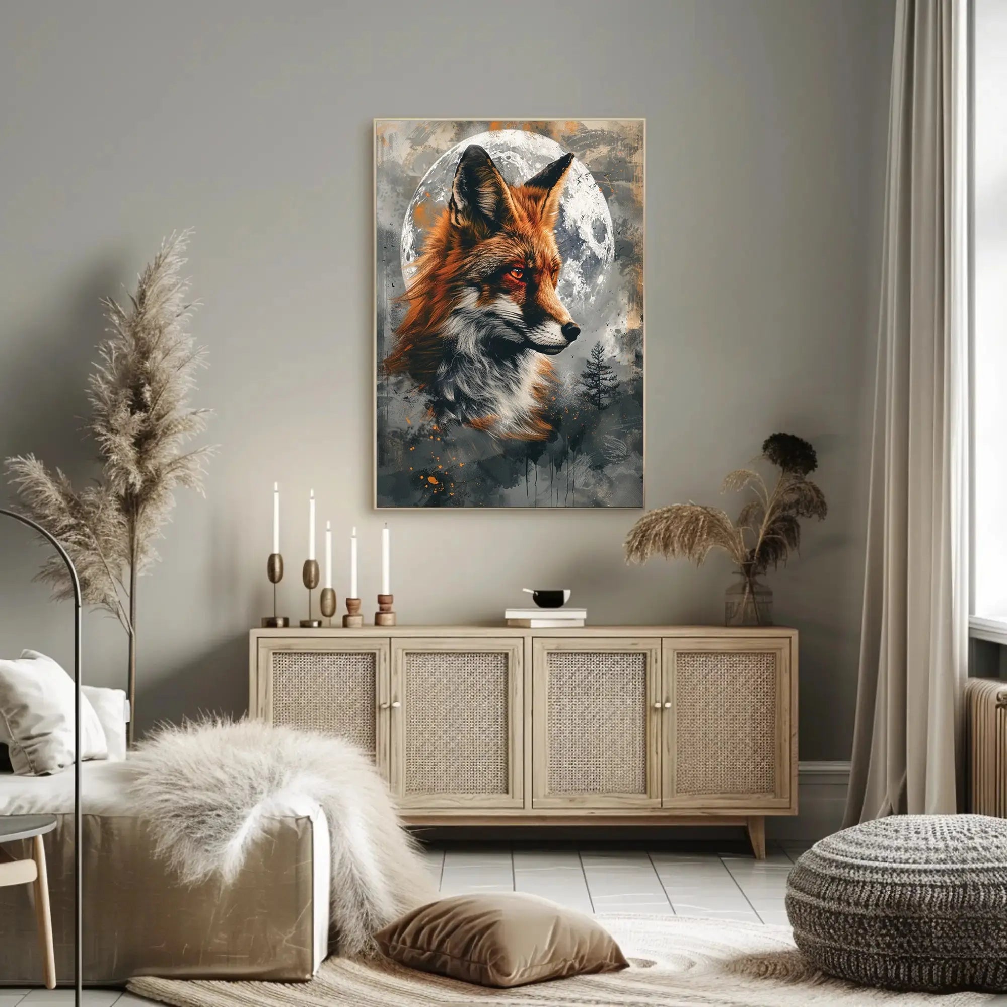Mystical Fox with Moon and Tree Animal Poster PosterGoat