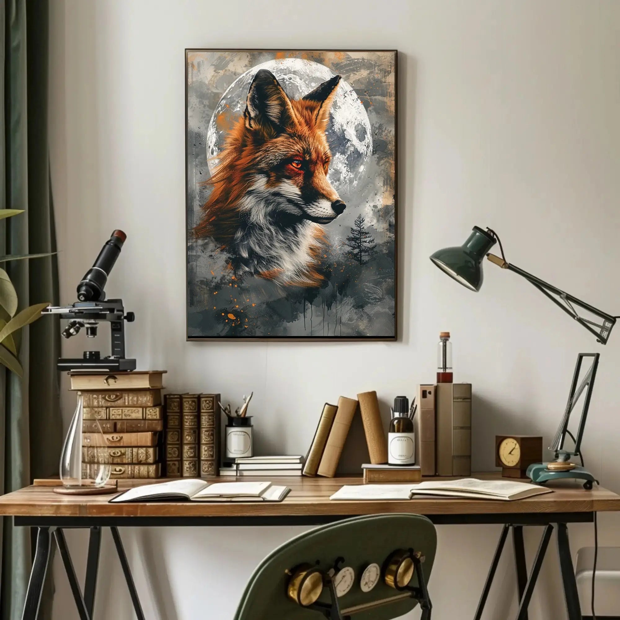 Mystical Fox with Moon and Tree Animal Poster PosterGoat