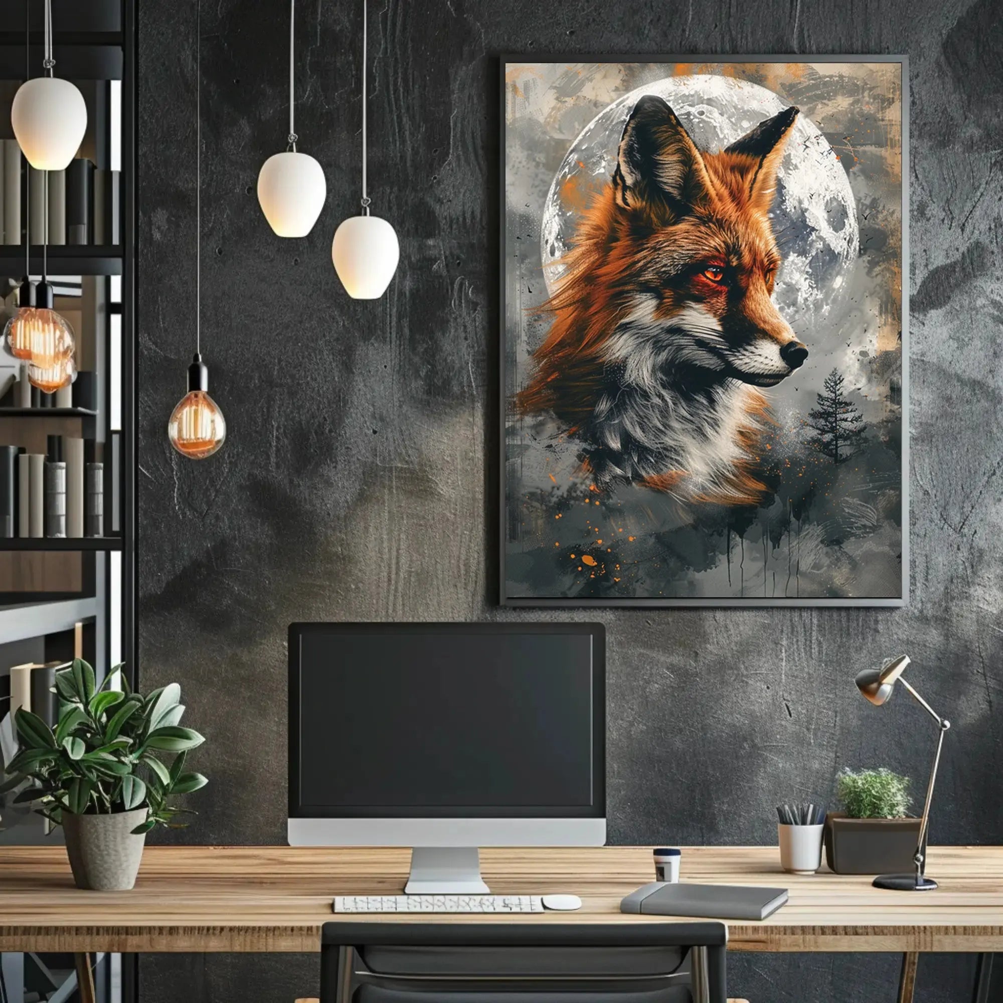 Mystical Fox with Moon and Tree Animal Poster PosterGoat