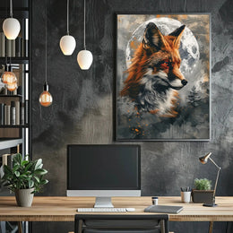 Mystical Fox with Moon and Tree Animal Poster PosterGoat