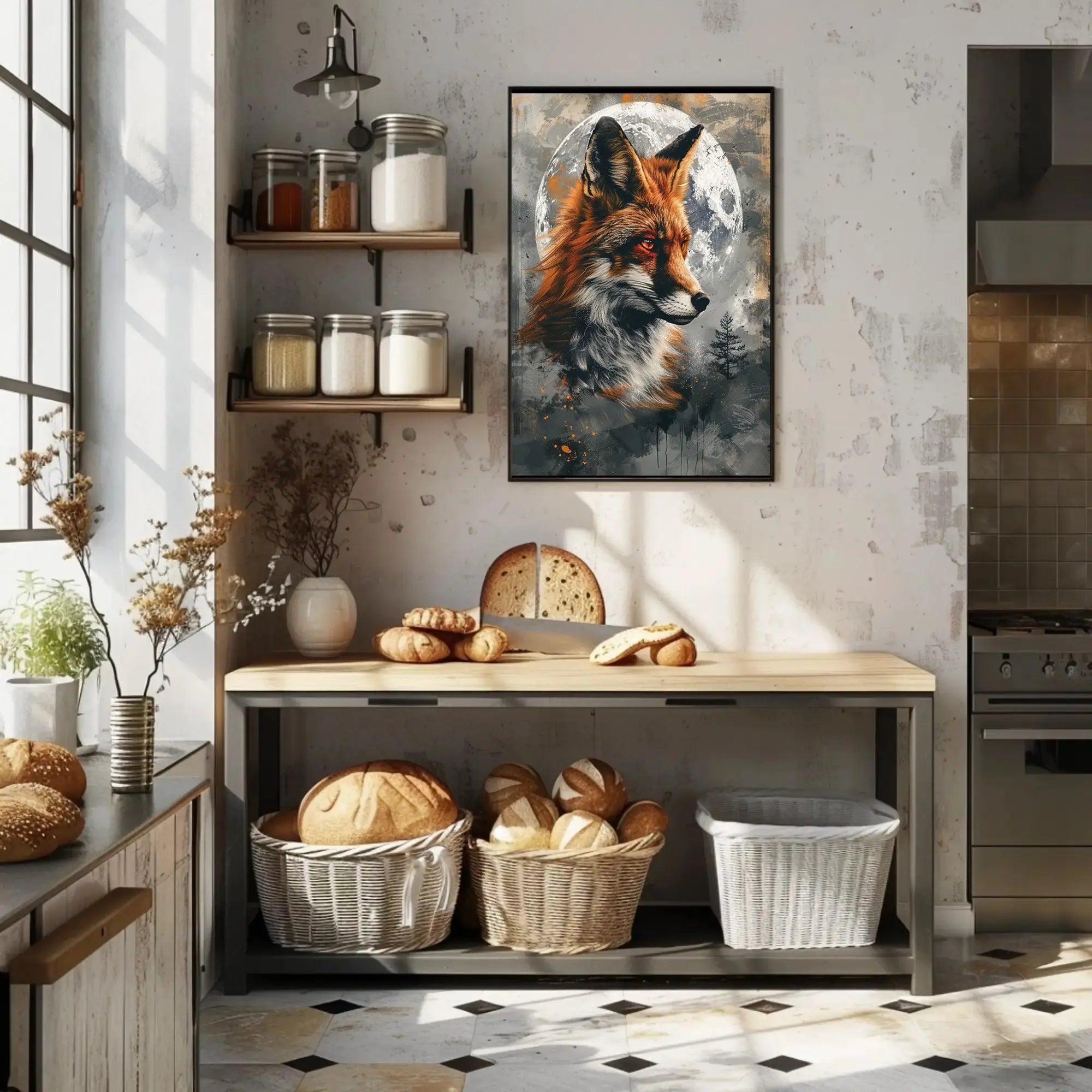 Mystical Fox with Moon and Tree Animal Poster PosterGoat