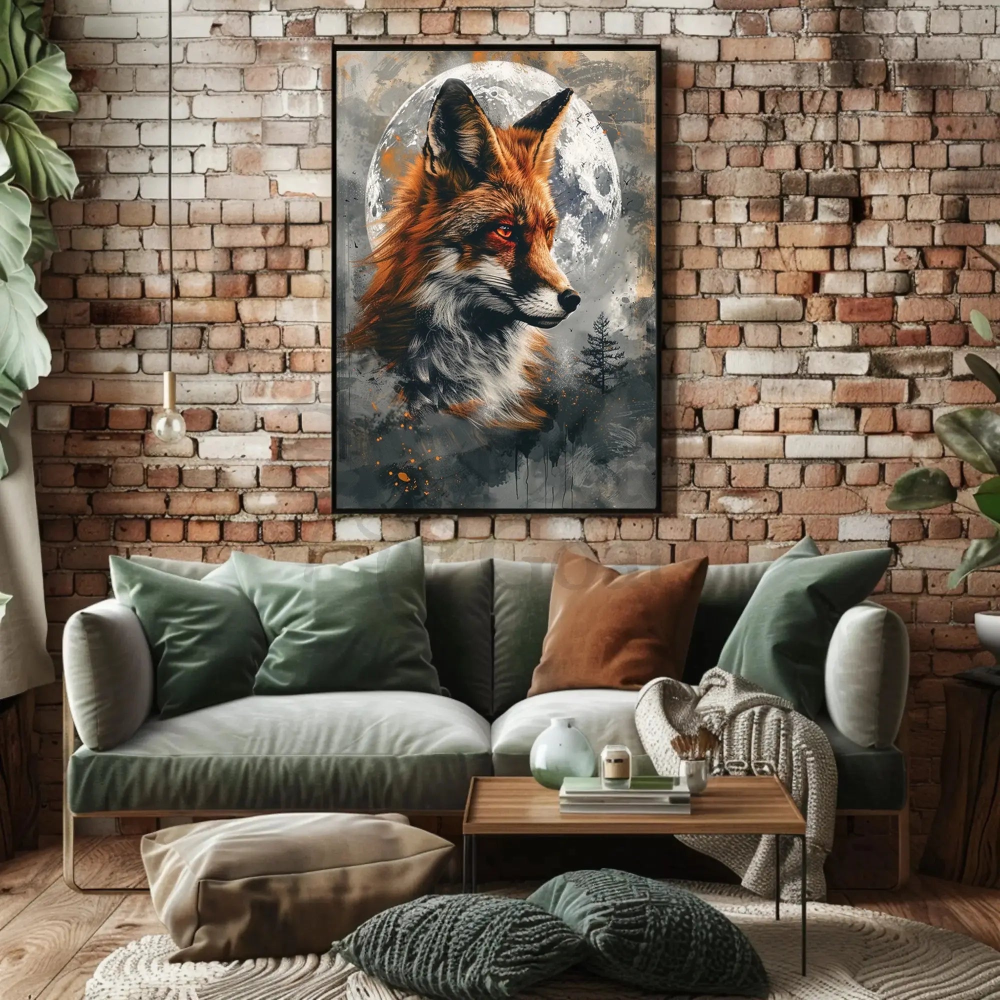 Mystical Fox with Moon and Tree Animal Poster PosterGoat