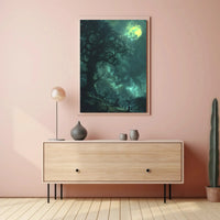 Mystical Graveyard Scene with Full Moon - Artistic Poster PosterGoat