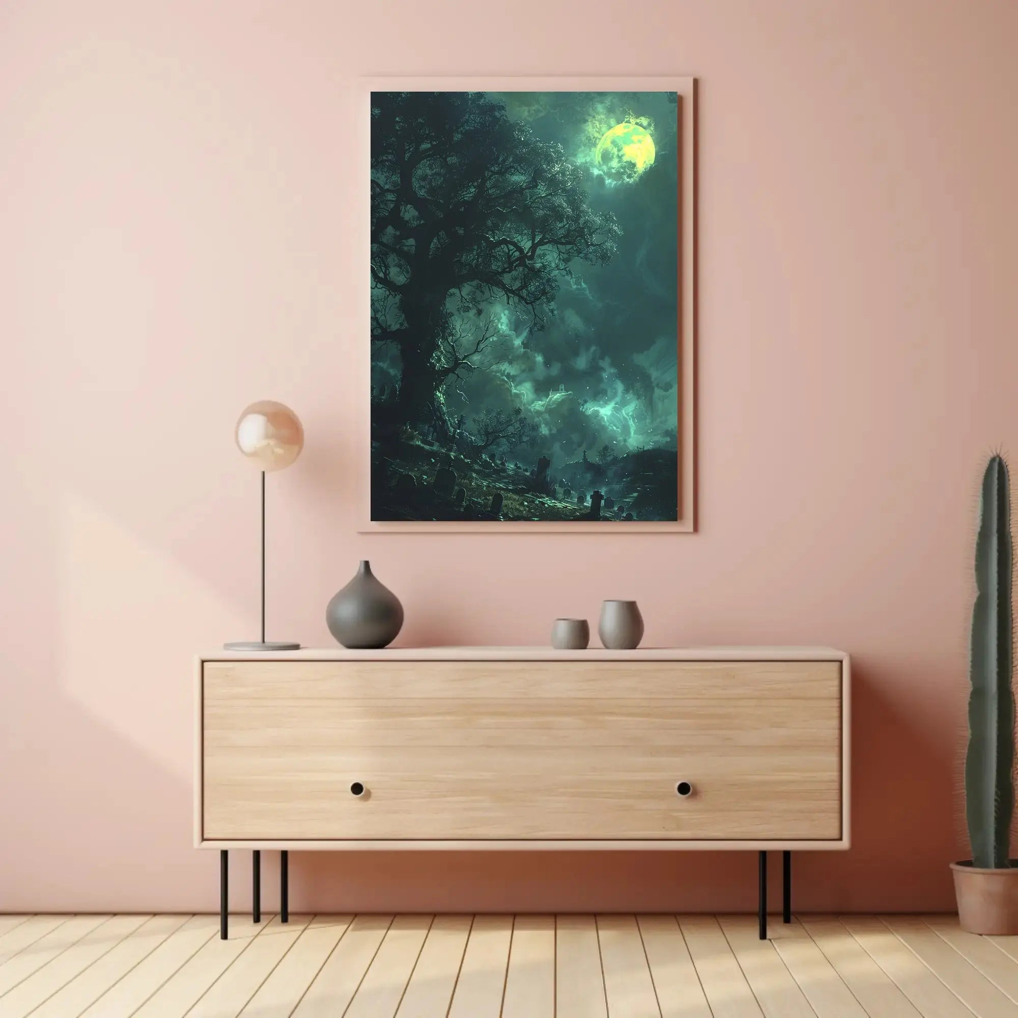 Mystical Graveyard Scene with Full Moon - Artistic Poster PosterGoat