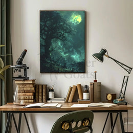 Mystical Graveyard Scene with Full Moon - Artistic Poster PosterGoat
