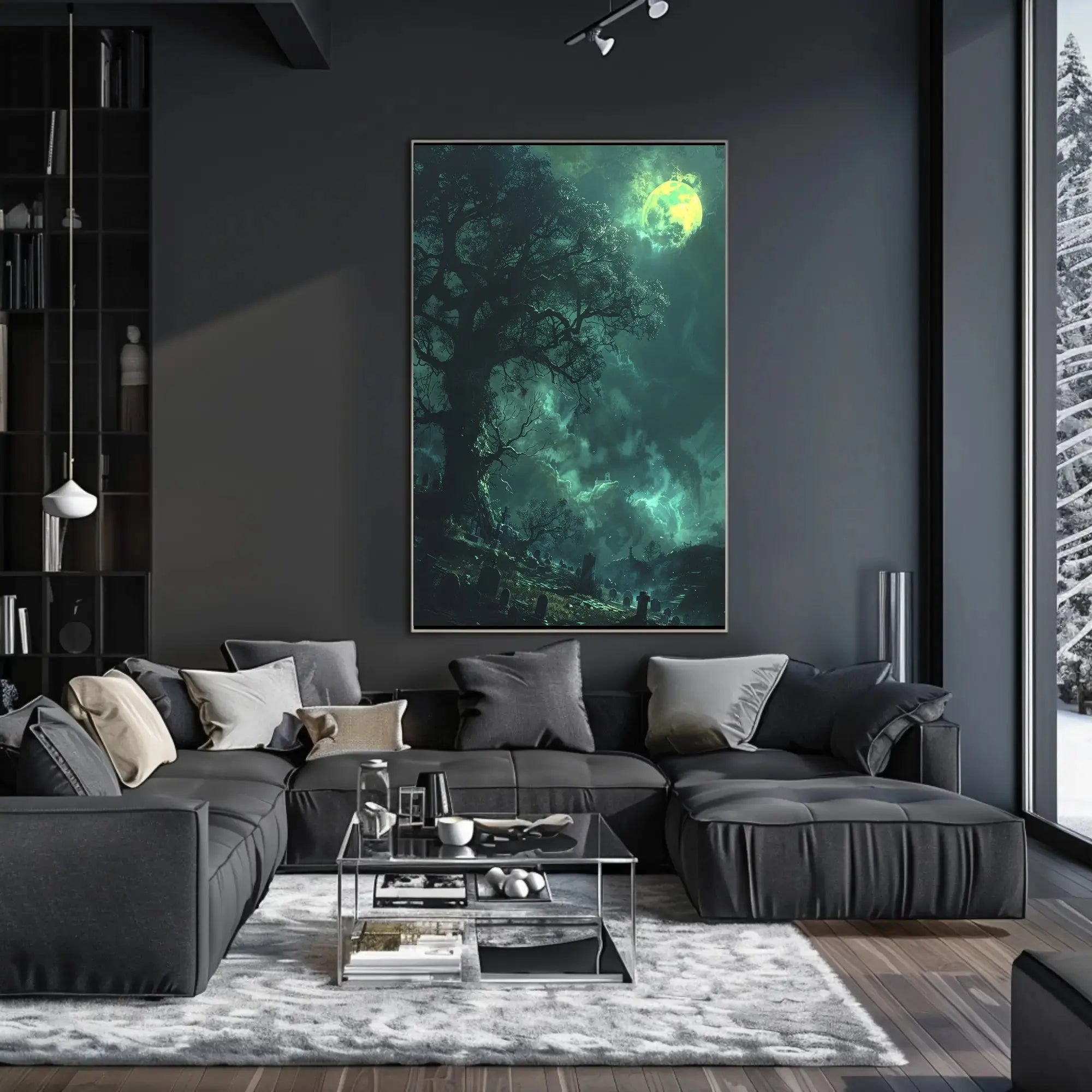 Mystical Graveyard Scene with Full Moon - Artistic Poster PosterGoat
