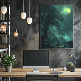 Mystical Graveyard Scene with Full Moon - Artistic Poster PosterGoat