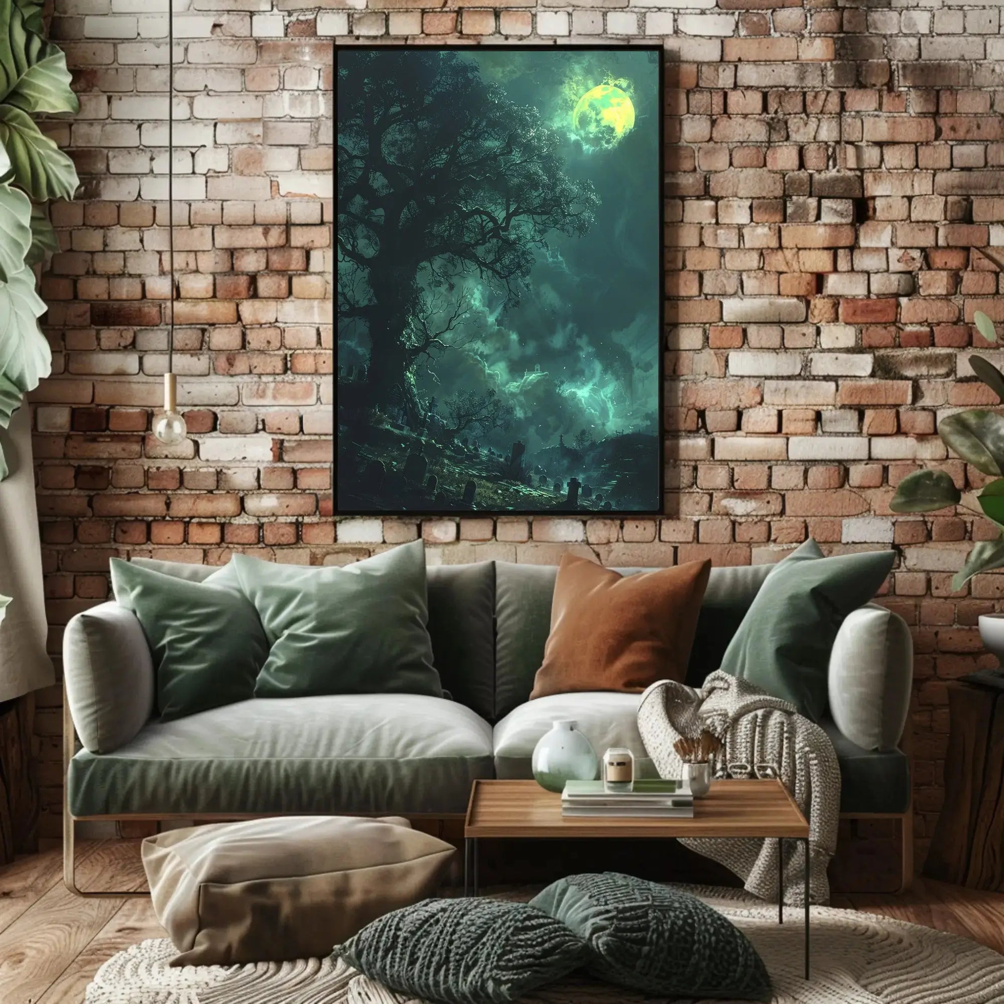 Mystical Graveyard Scene with Full Moon - Artistic Poster PosterGoat