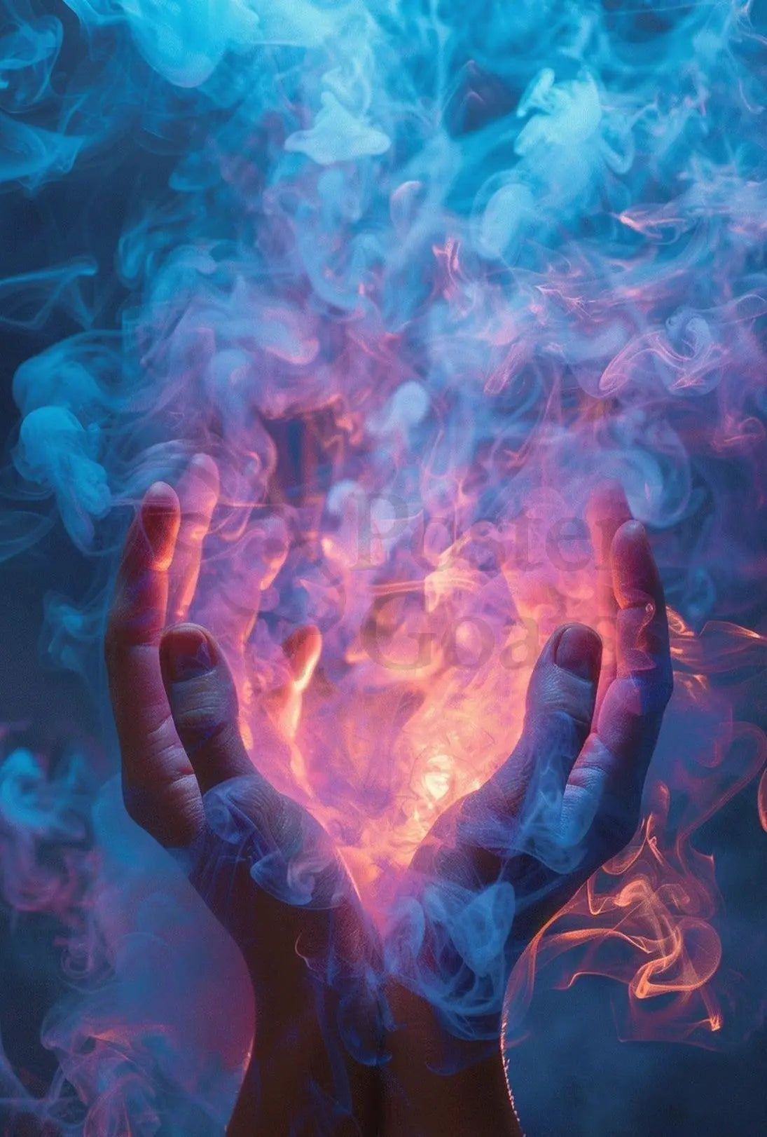 Mystical Hands and Swirling Smoke Abstract Artistic Poster PosterGoat