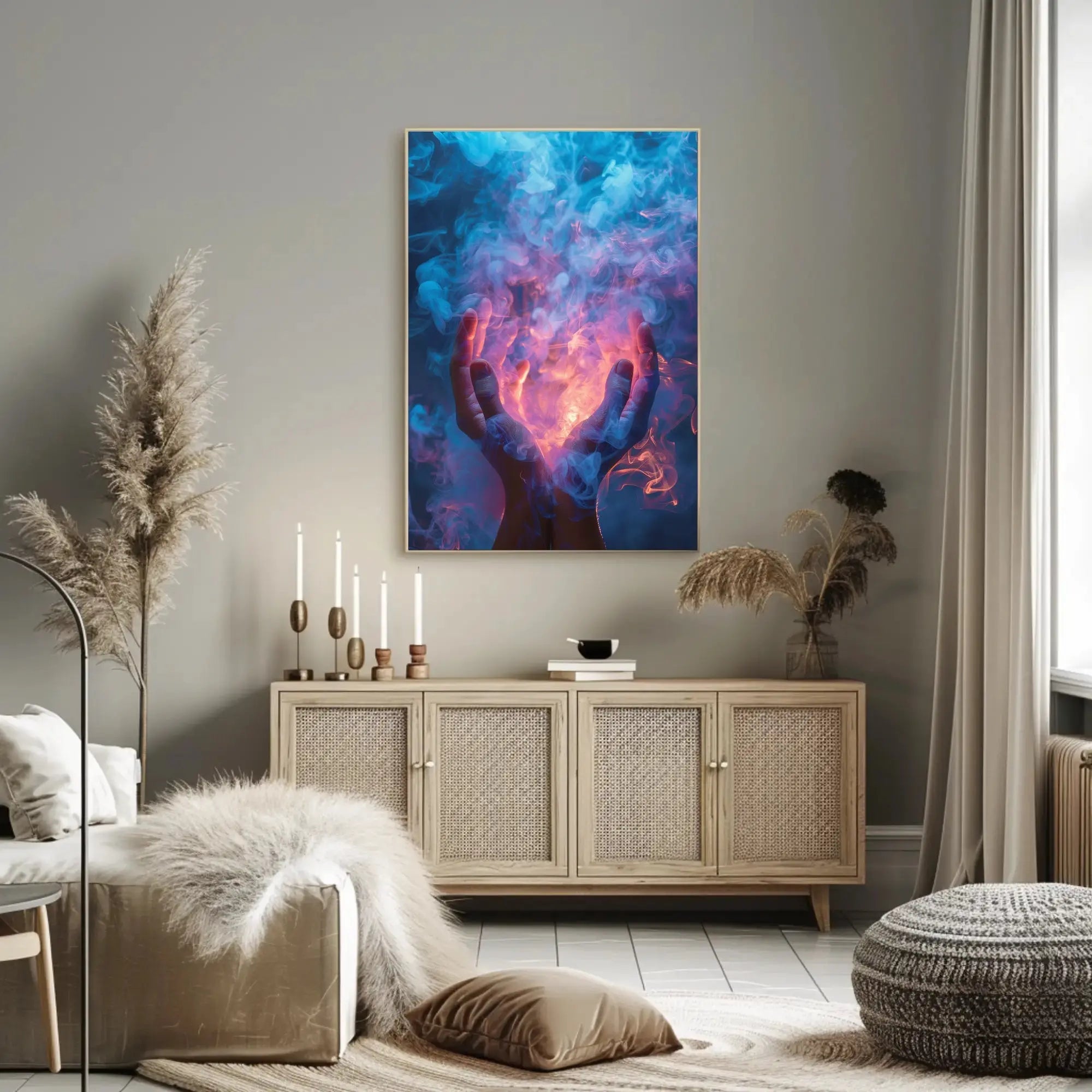 Mystical Hands and Swirling Smoke Abstract Artistic Poster PosterGoat