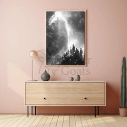 Mystical Journey Through Monochrome Mountains Artistic Poster PosterGoat