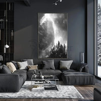 Mystical Journey Through Monochrome Mountains Artistic Poster PosterGoat