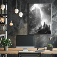 Mystical Journey Through Monochrome Mountains Artistic Poster PosterGoat