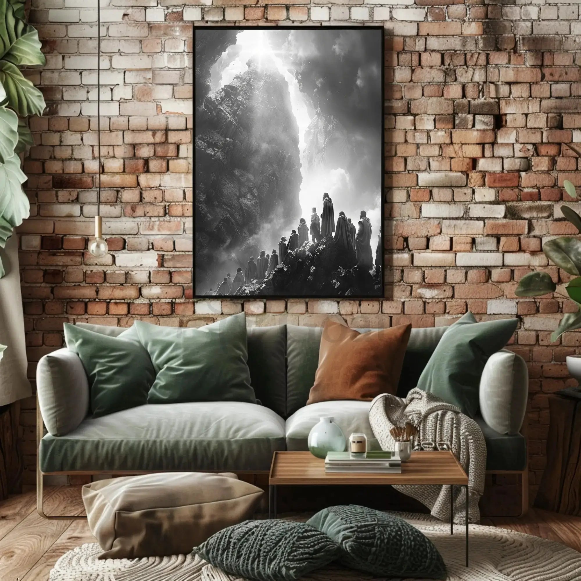 Mystical Journey Through Monochrome Mountains Artistic Poster PosterGoat