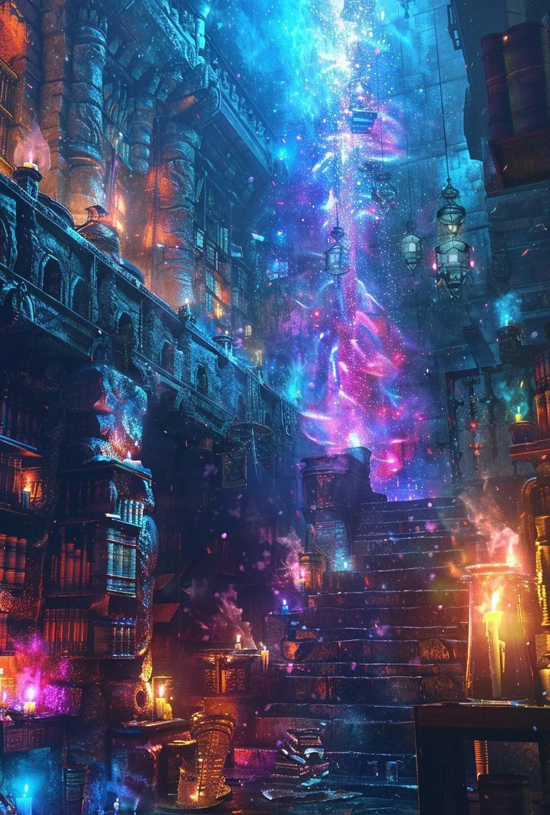Mystical Library Scene: Fantasy and Realism Artistic Poster PosterGoat