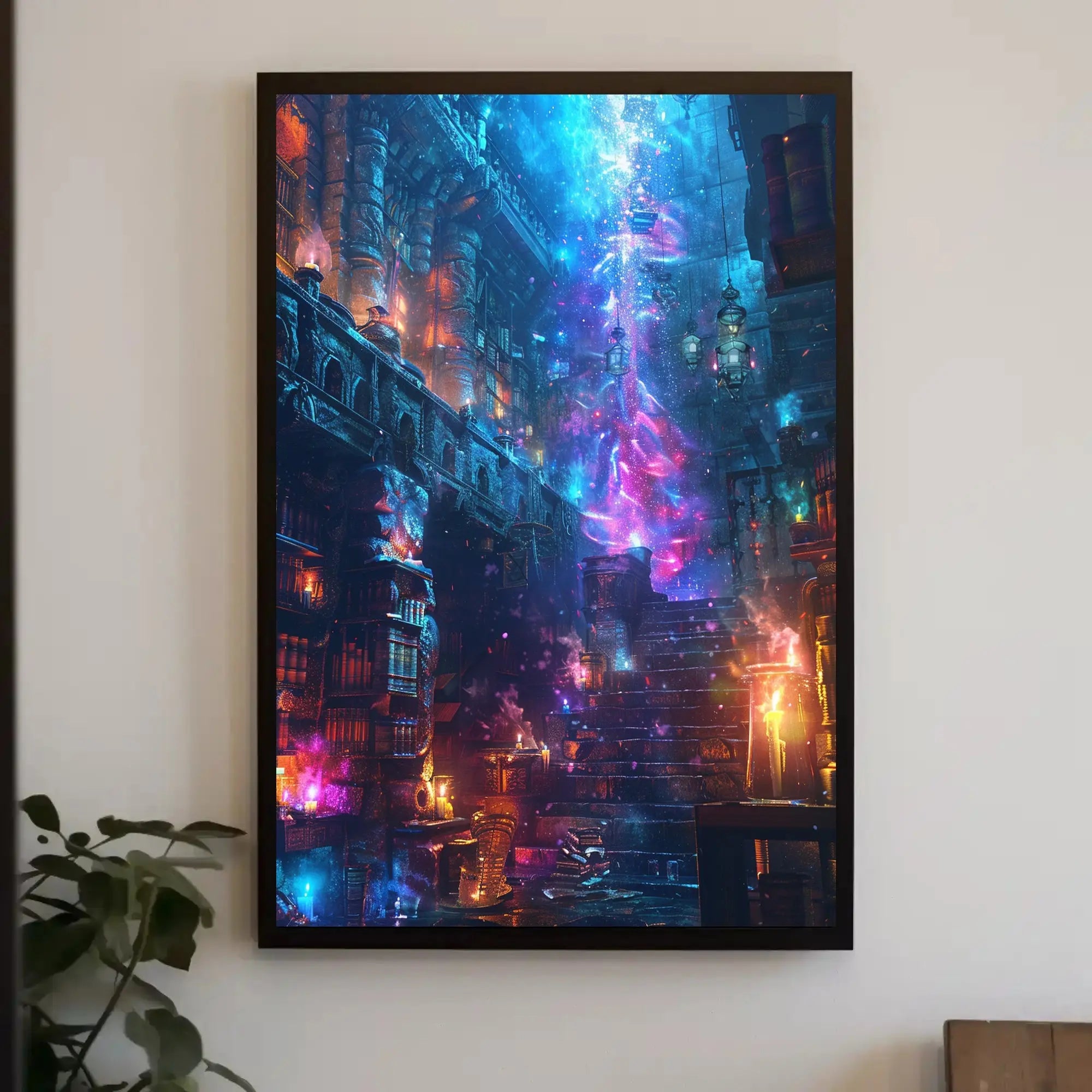 Mystical Library Scene: Fantasy and Realism Artistic Poster PosterGoat