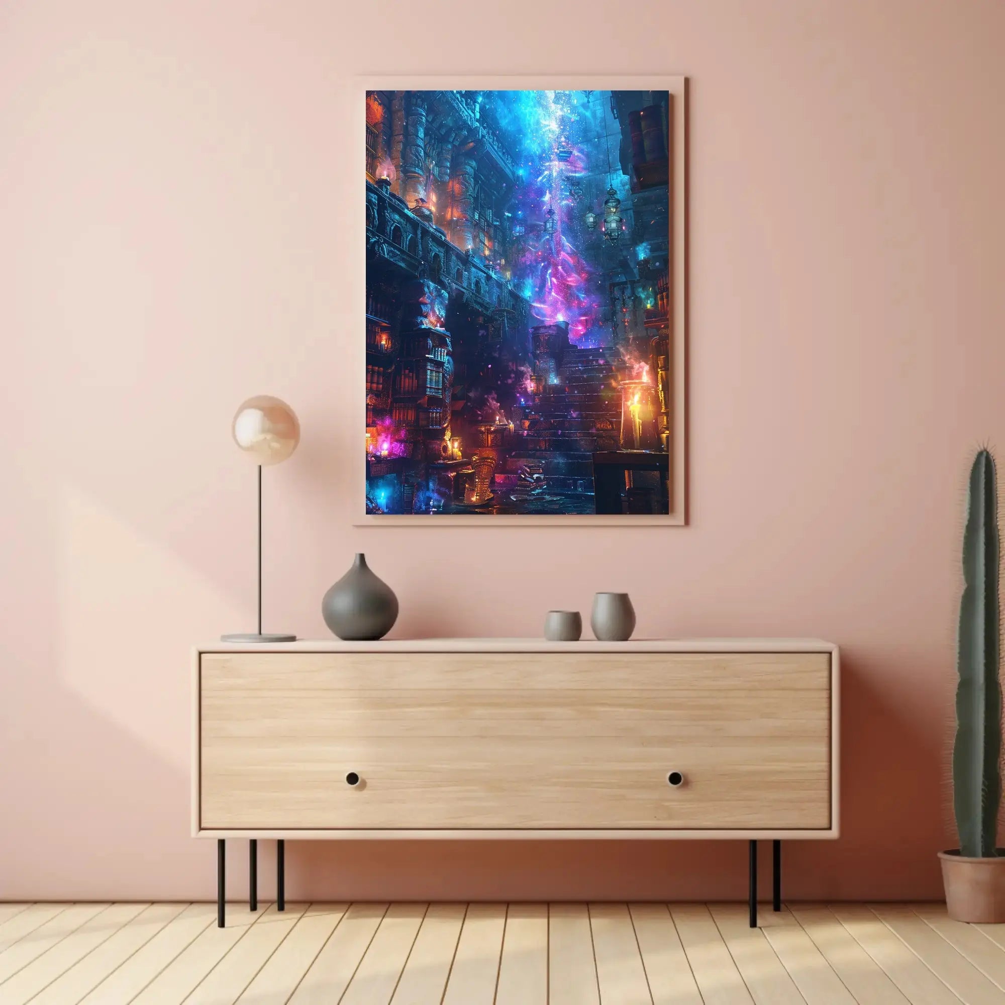Mystical Library Scene: Fantasy and Realism Artistic Poster PosterGoat
