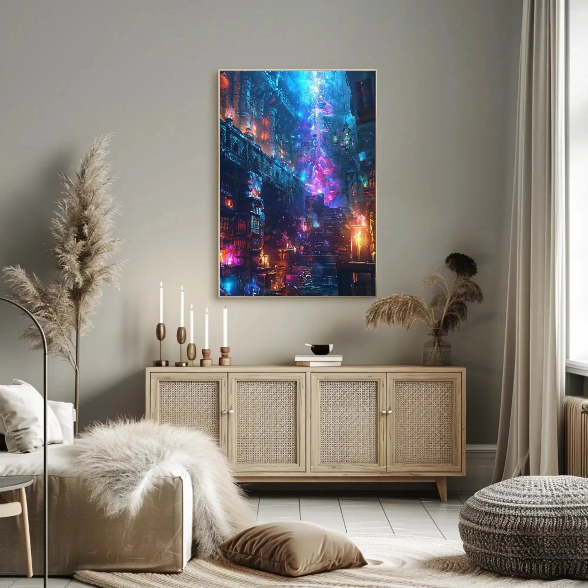 Mystical Library Scene: Fantasy and Realism Artistic Poster PosterGoat