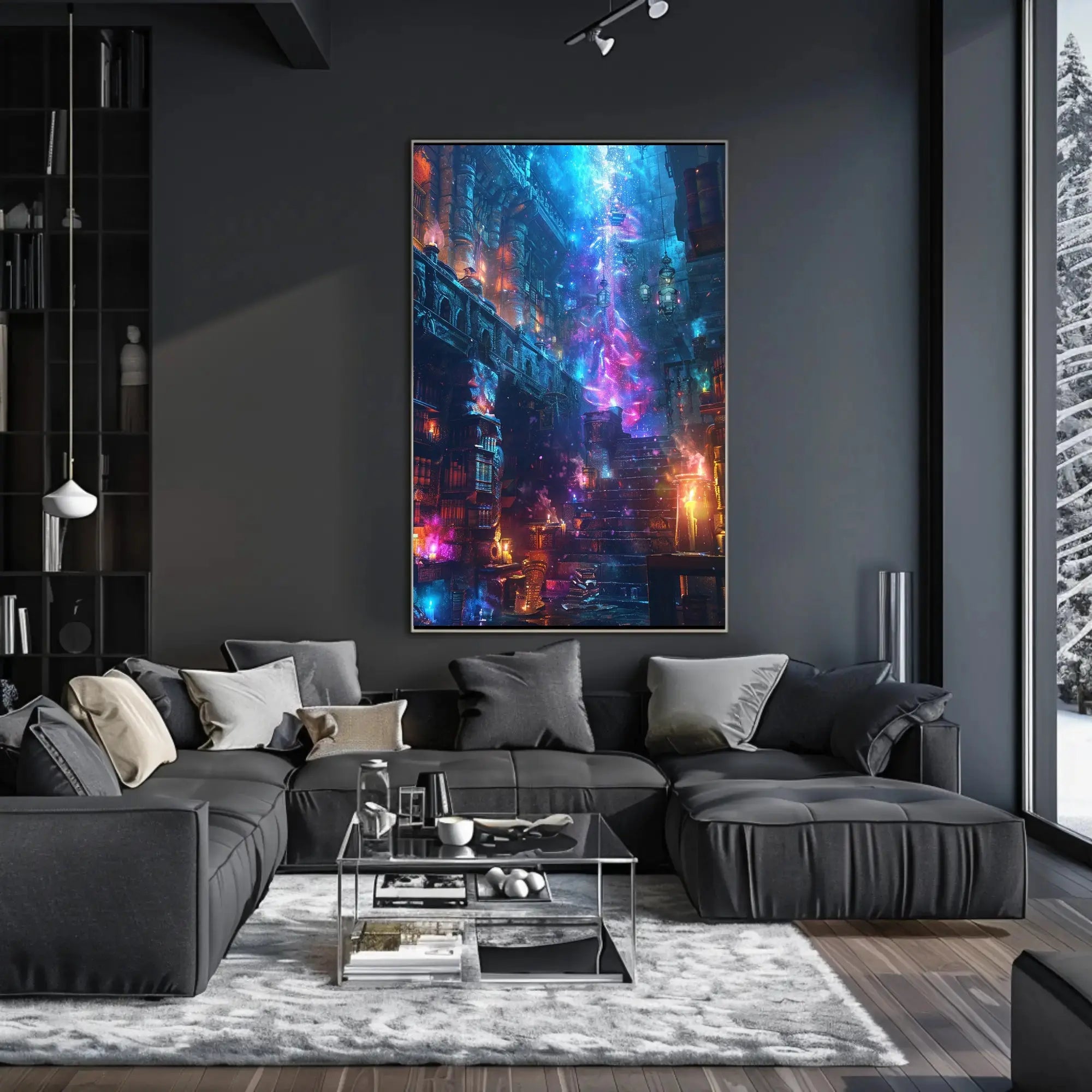 Mystical Library Scene: Fantasy and Realism Artistic Poster PosterGoat