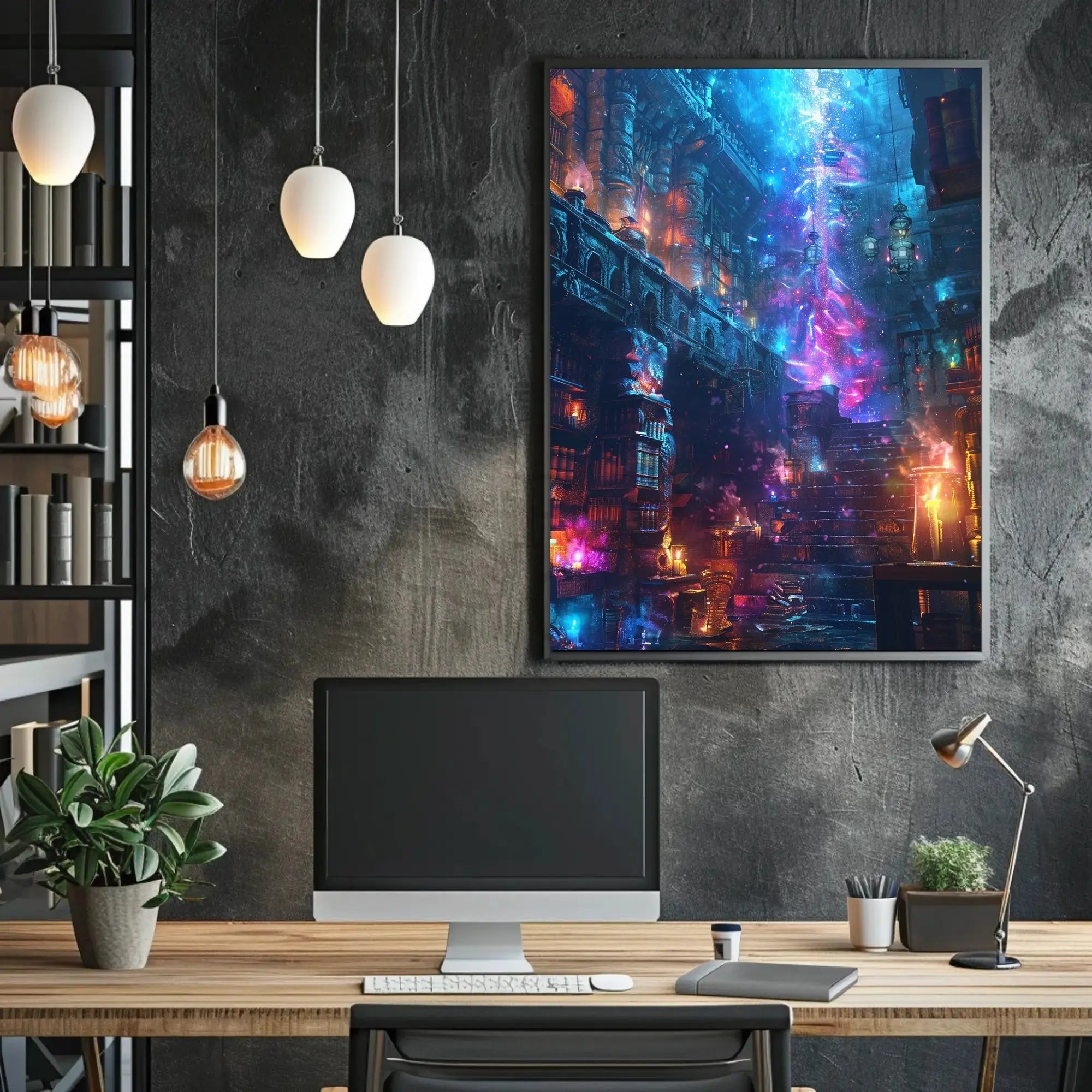 Mystical Library Scene: Fantasy and Realism Artistic Poster PosterGoat