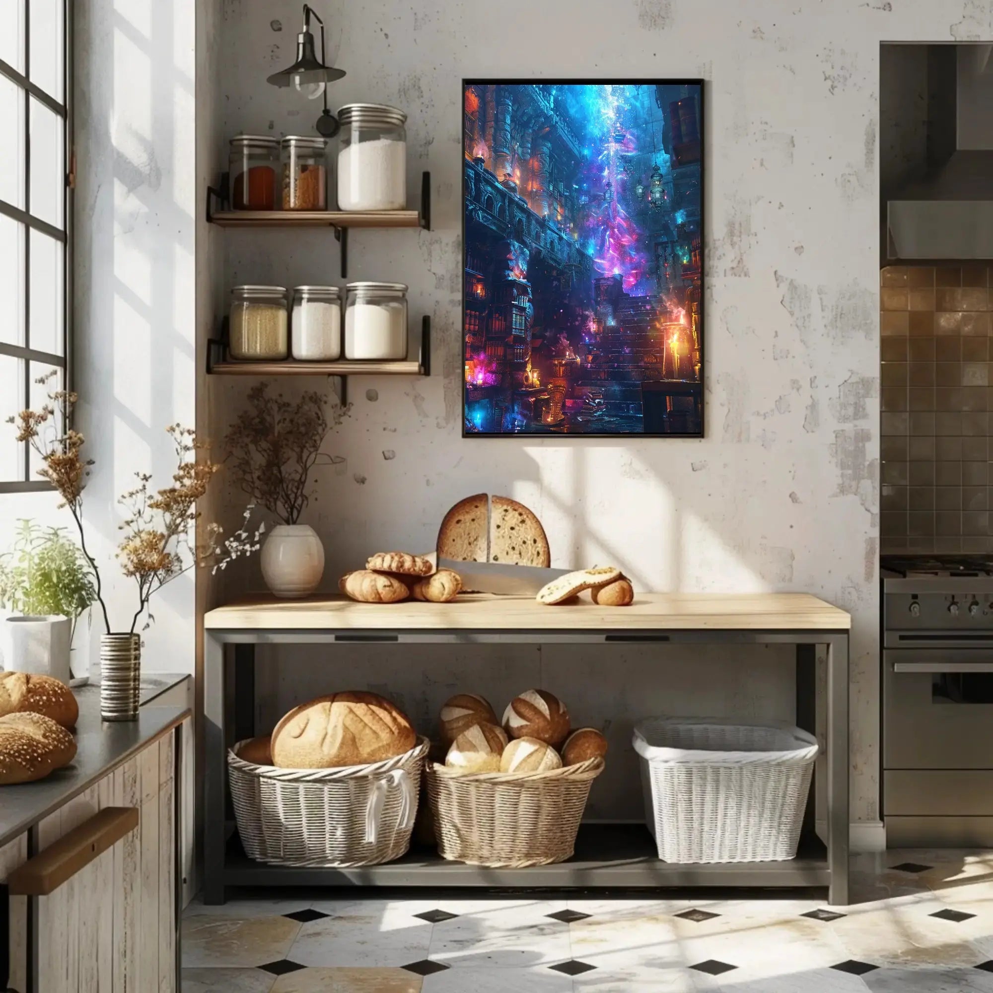 Mystical Library Scene: Fantasy and Realism Artistic Poster PosterGoat