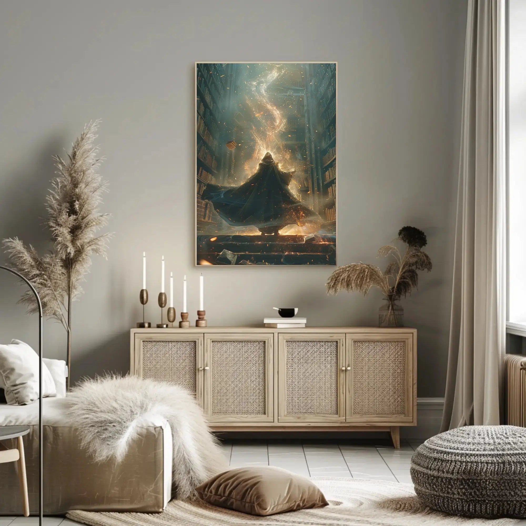 Mystical Library Wizardry: A Fantasy Artistic Poster PosterGoat