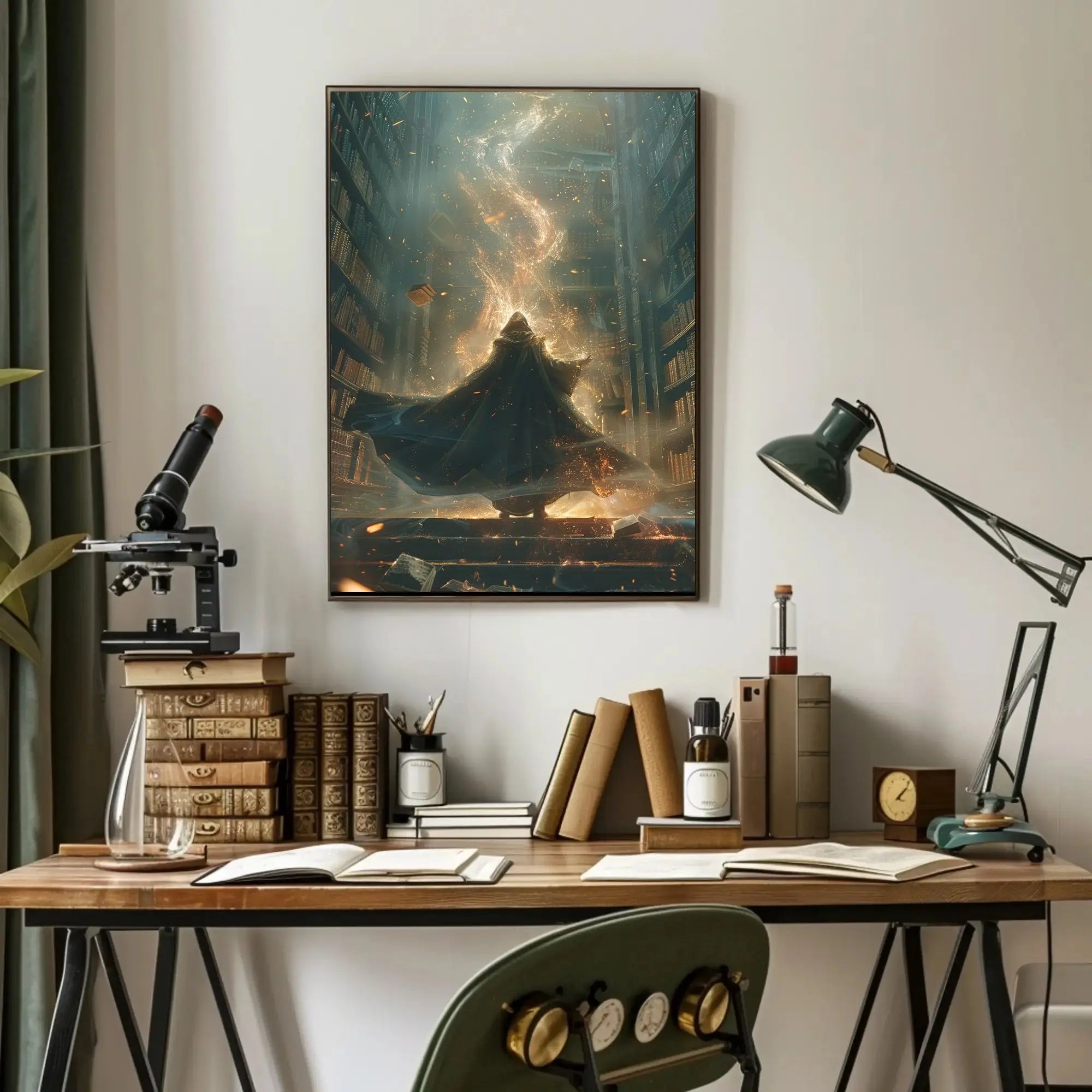 Mystical Library Wizardry: A Fantasy Artistic Poster PosterGoat