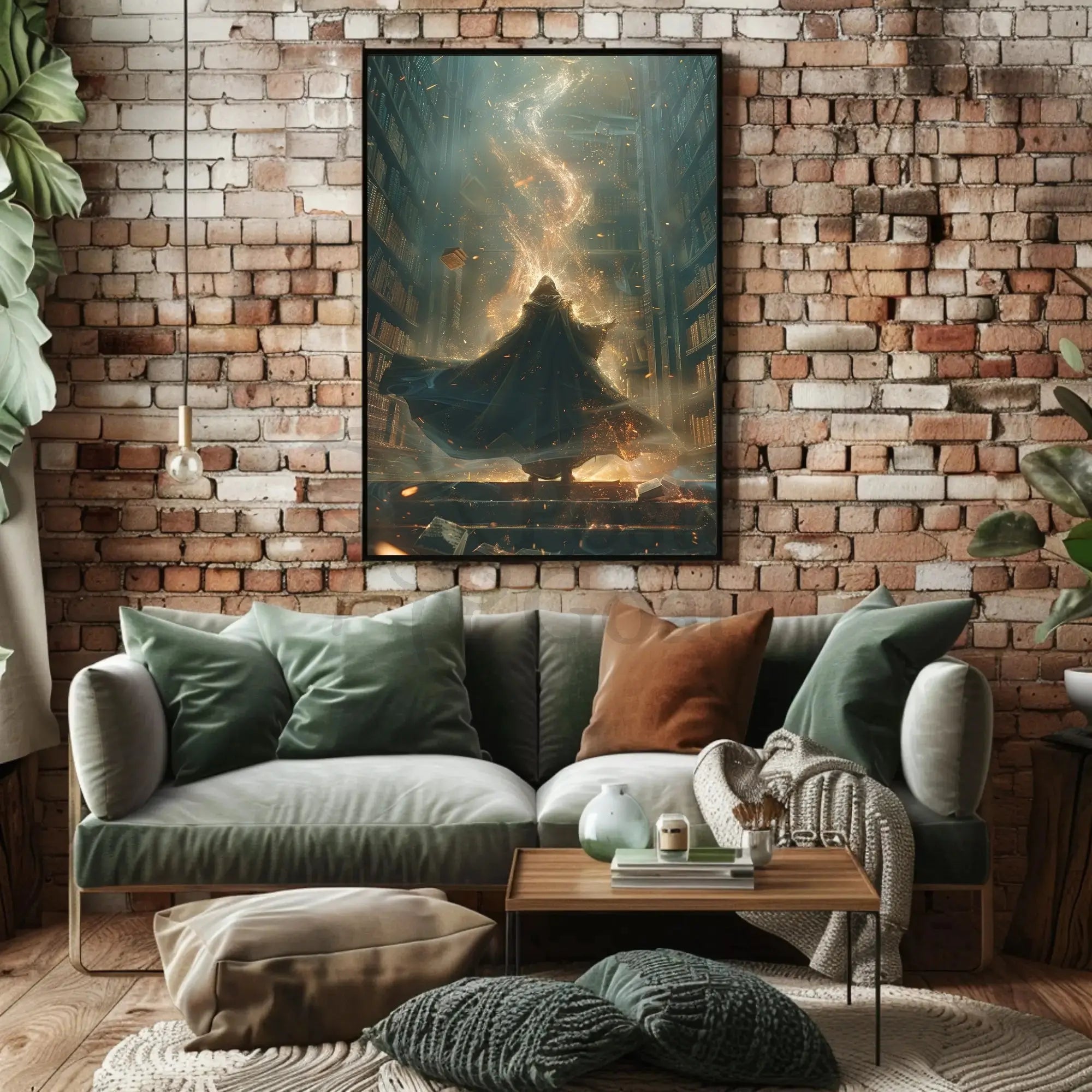 Mystical Library Wizardry: A Fantasy Artistic Poster PosterGoat
