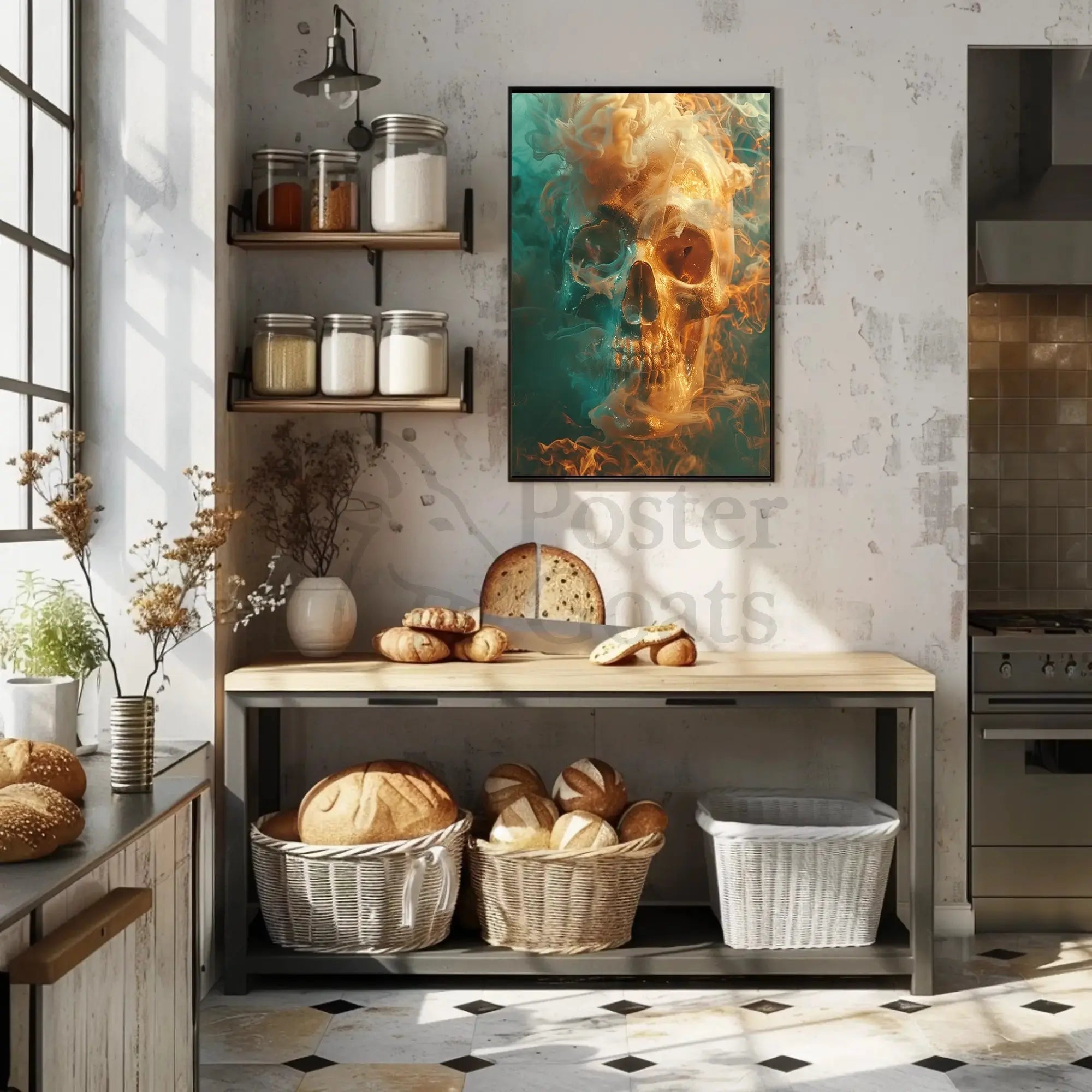 Mystical Metallic Skull with Smoke Artistic Poster PosterGoat