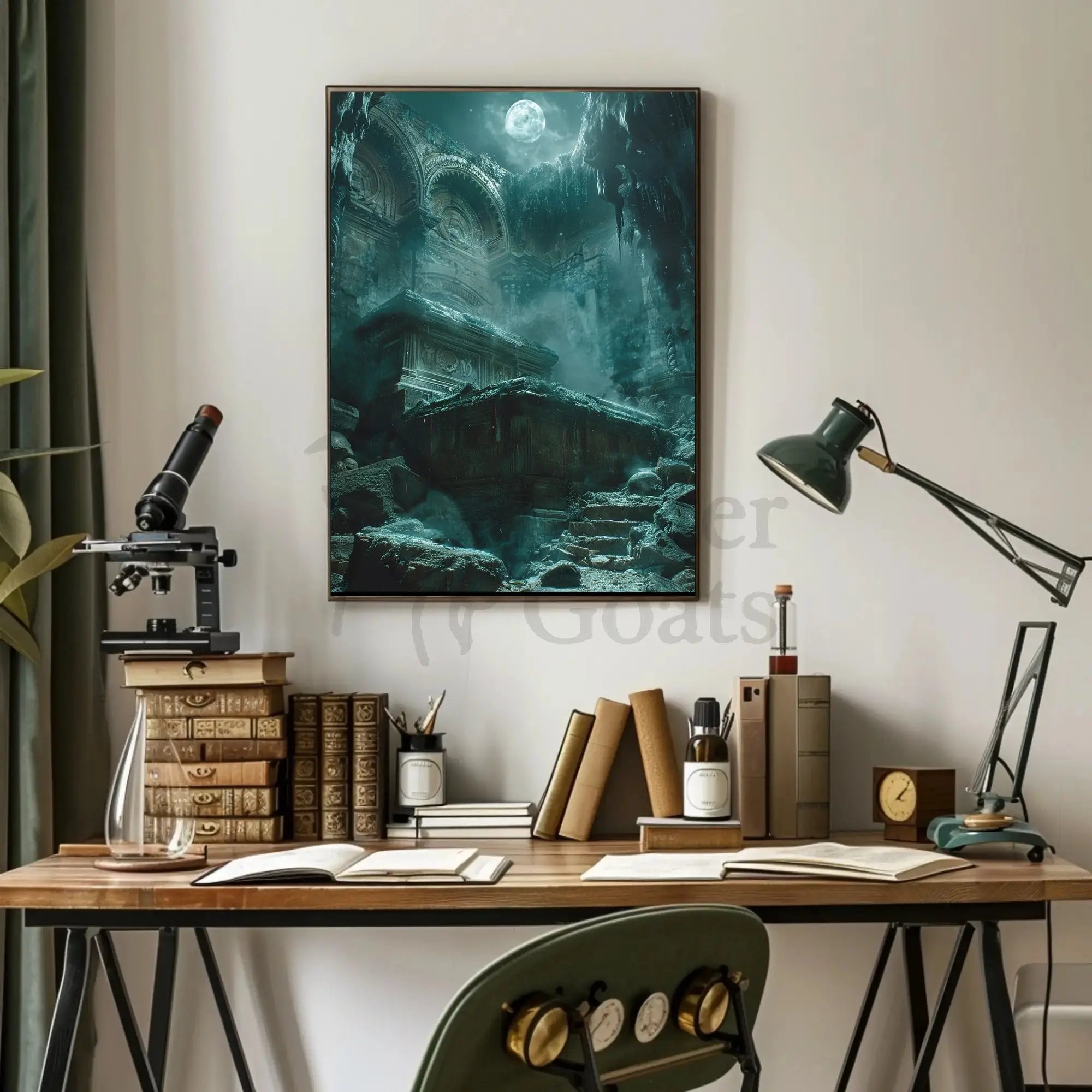 Mystical Moonlit Ruins Artistic Poster PosterGoat