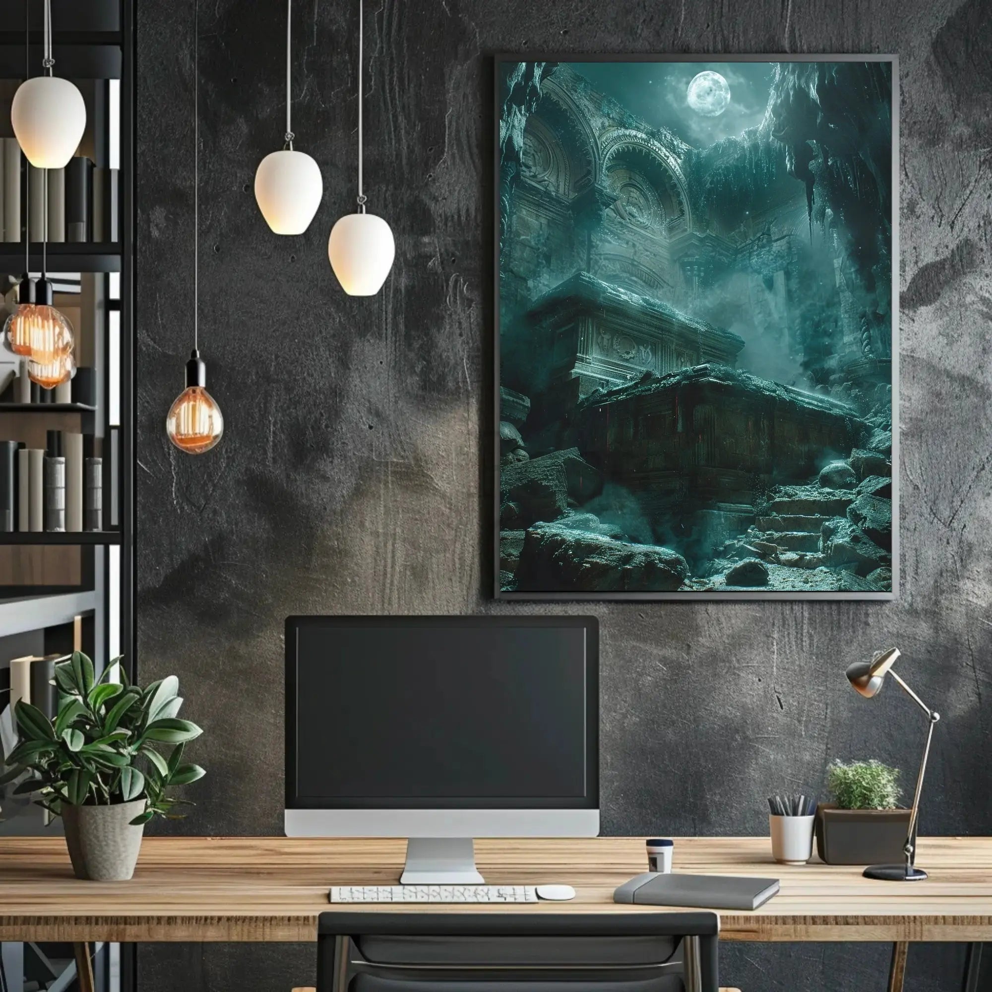 Mystical Moonlit Ruins Artistic Poster PosterGoat