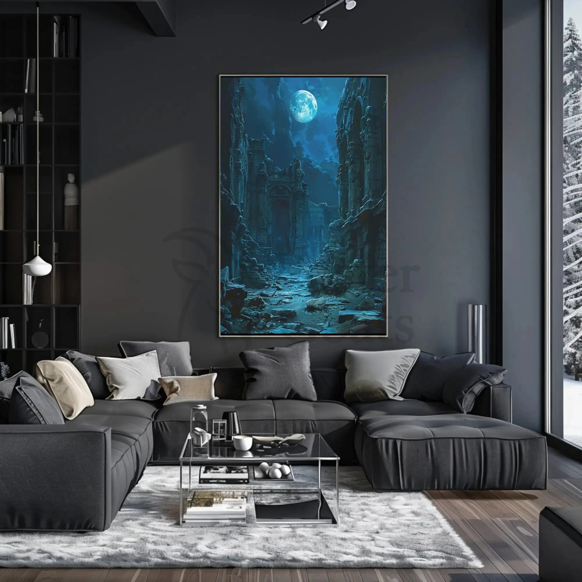 Mystical Moonlit Ruins Artistic, Atmospheric Poster PosterGoat
