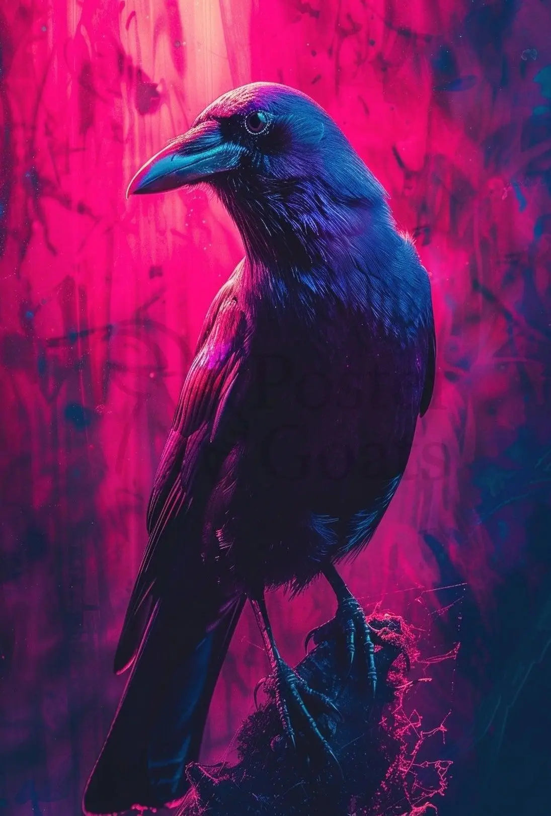 Mystical Neon Crow Animal Art Poster PosterGoat