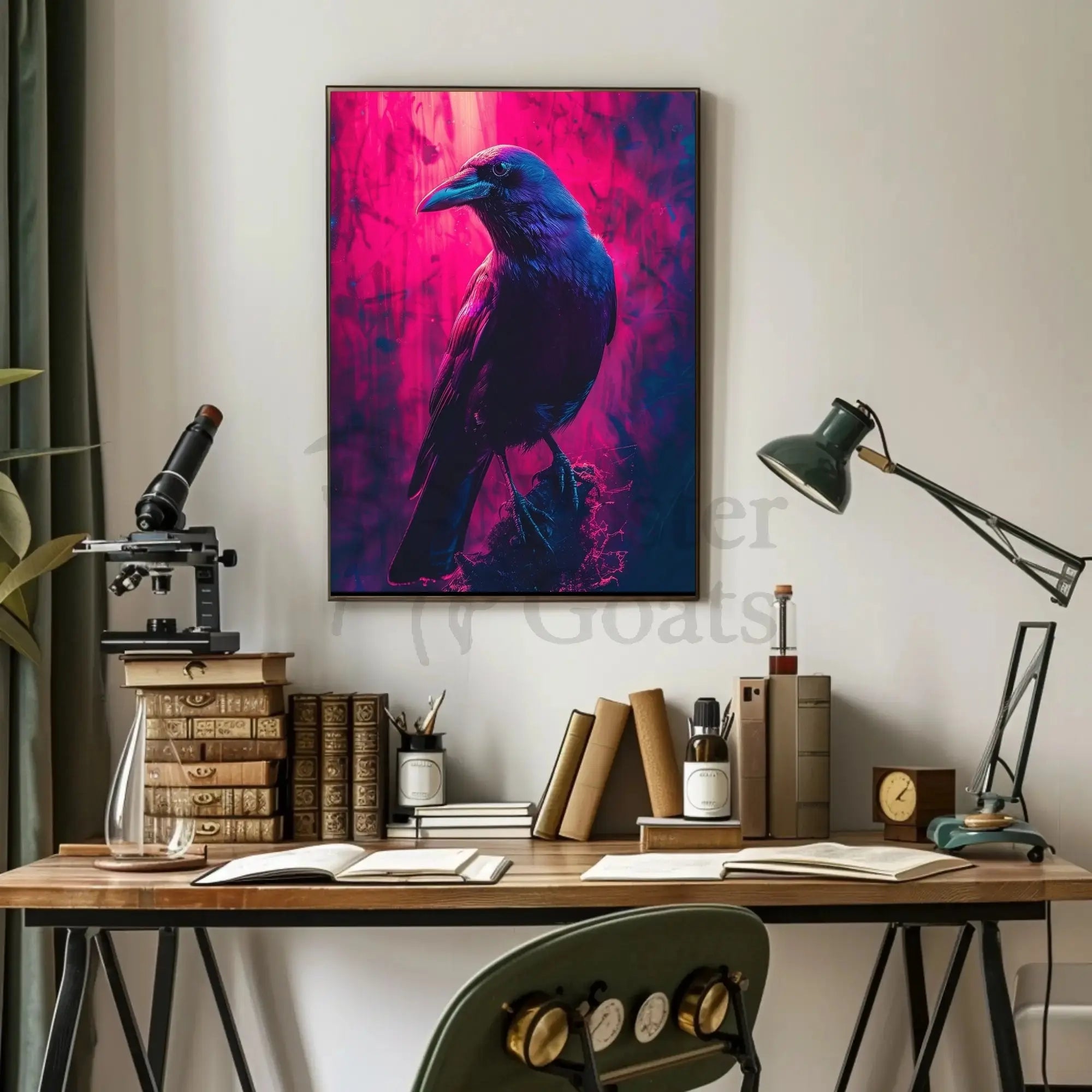 Mystical Neon Crow Animal Art Poster PosterGoat