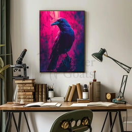 Mystical Neon Crow Animal Art Poster PosterGoat