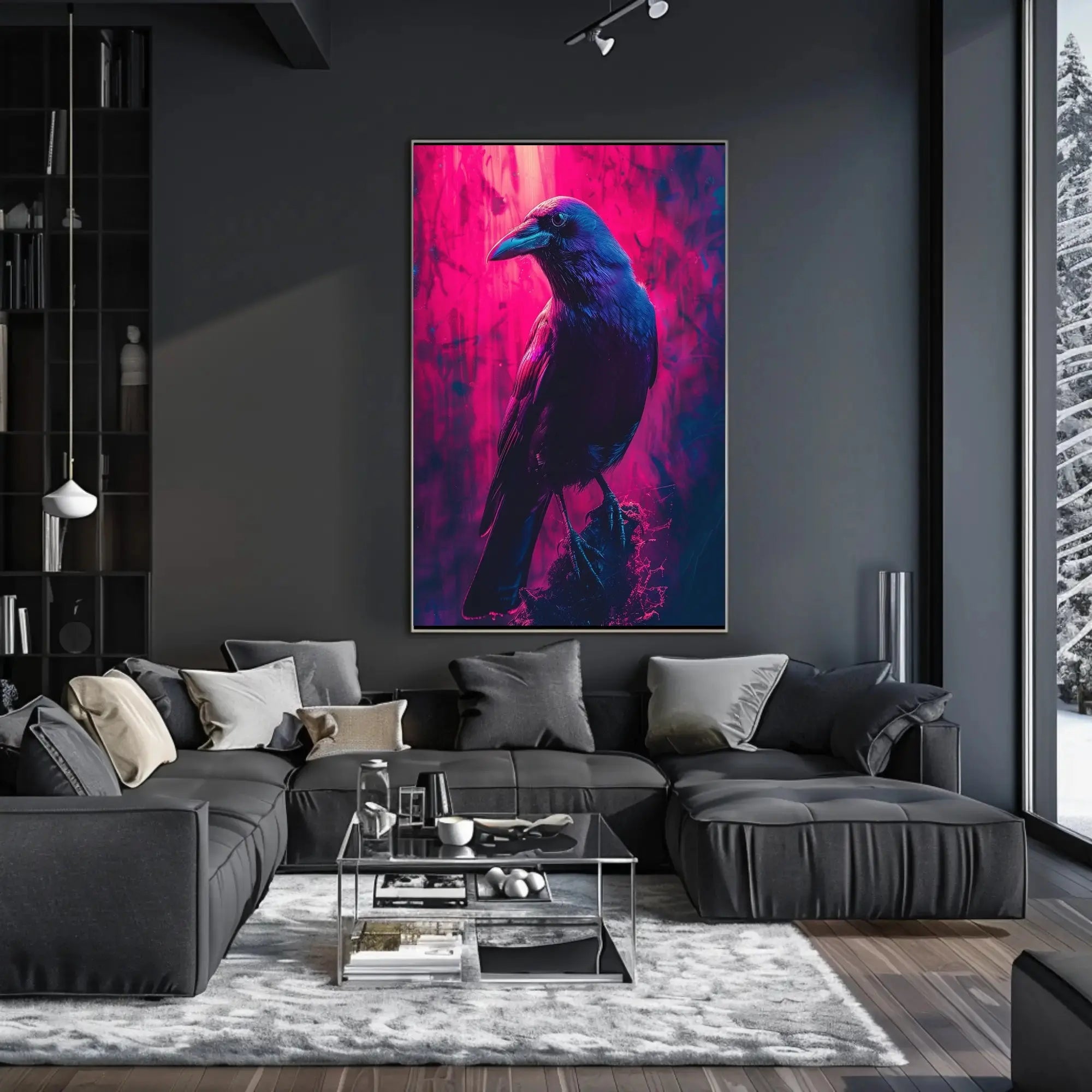 Mystical Neon Crow Animal Art Poster PosterGoat