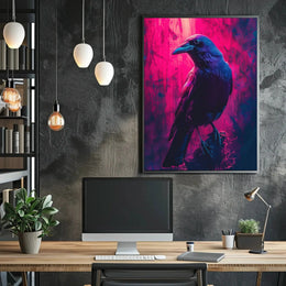 Mystical Neon Crow Animal Art Poster PosterGoat