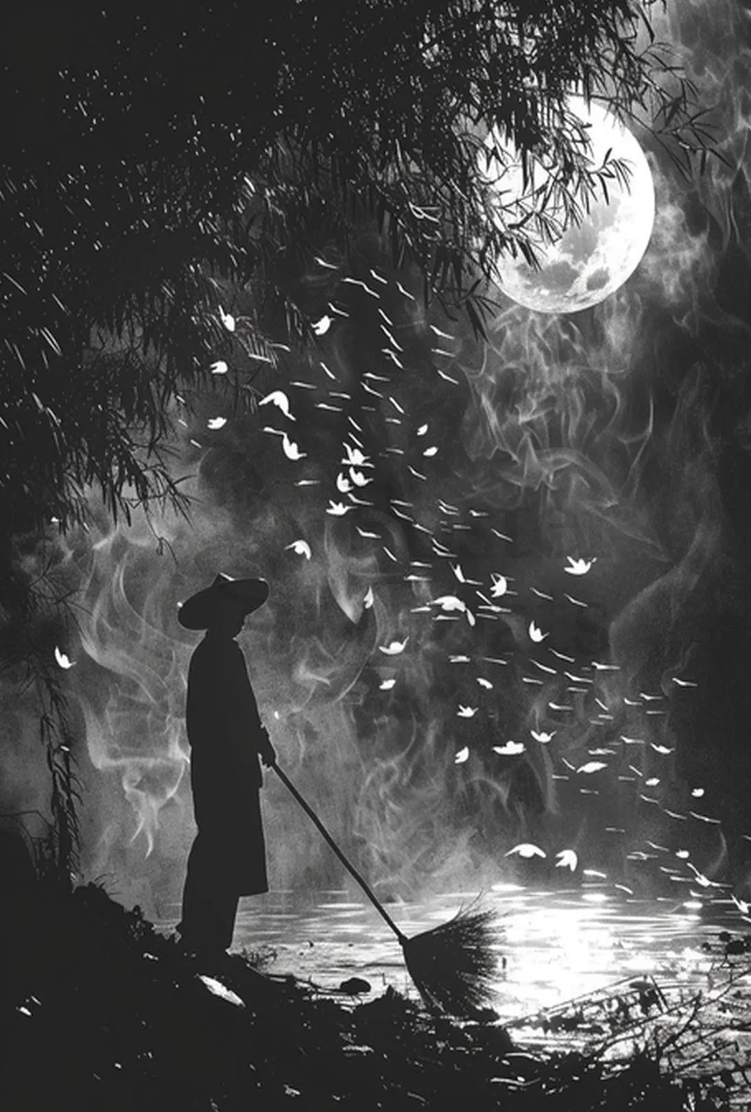 Mystical Nighttime Reflection Artistic Poster PosterGoat