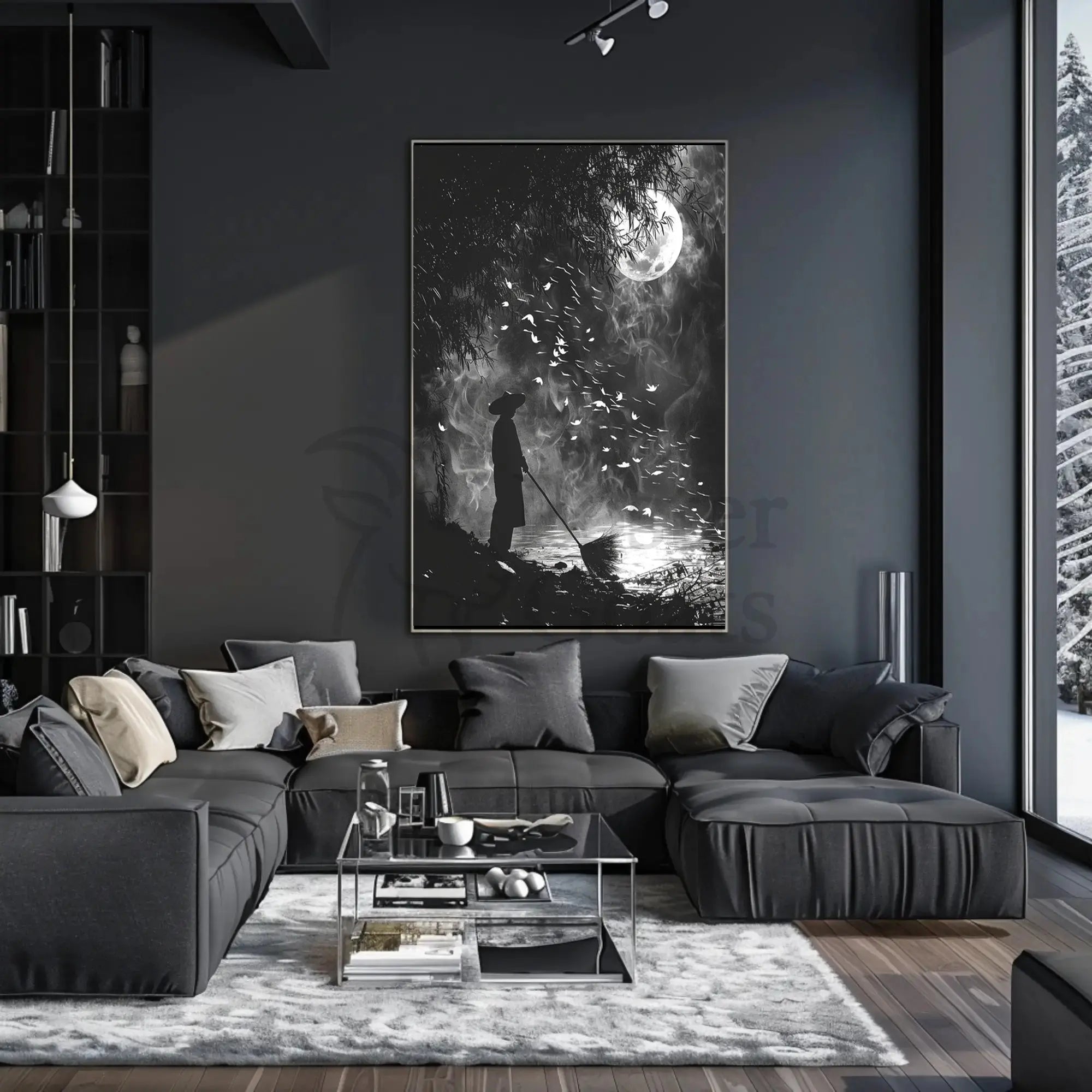 Mystical Nighttime Reflection Artistic Poster PosterGoat