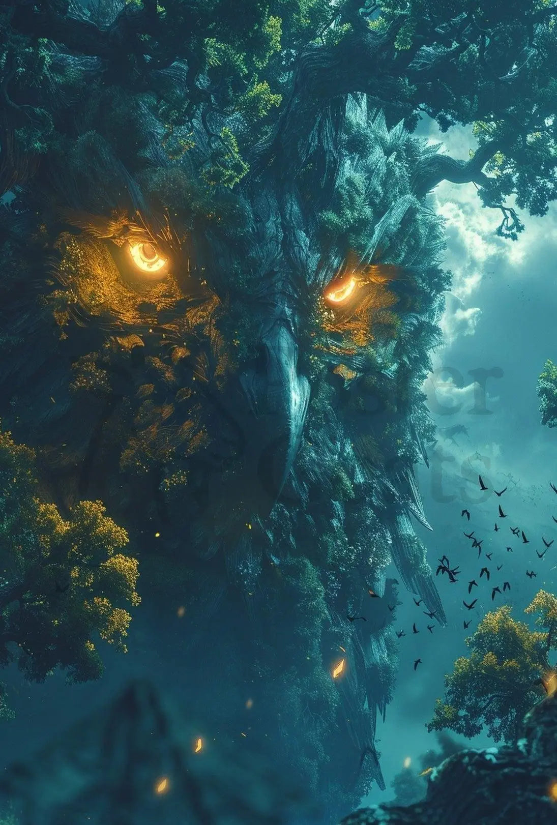 Mystical Owl Forest Guardian Fantasy Art Poster PosterGoat