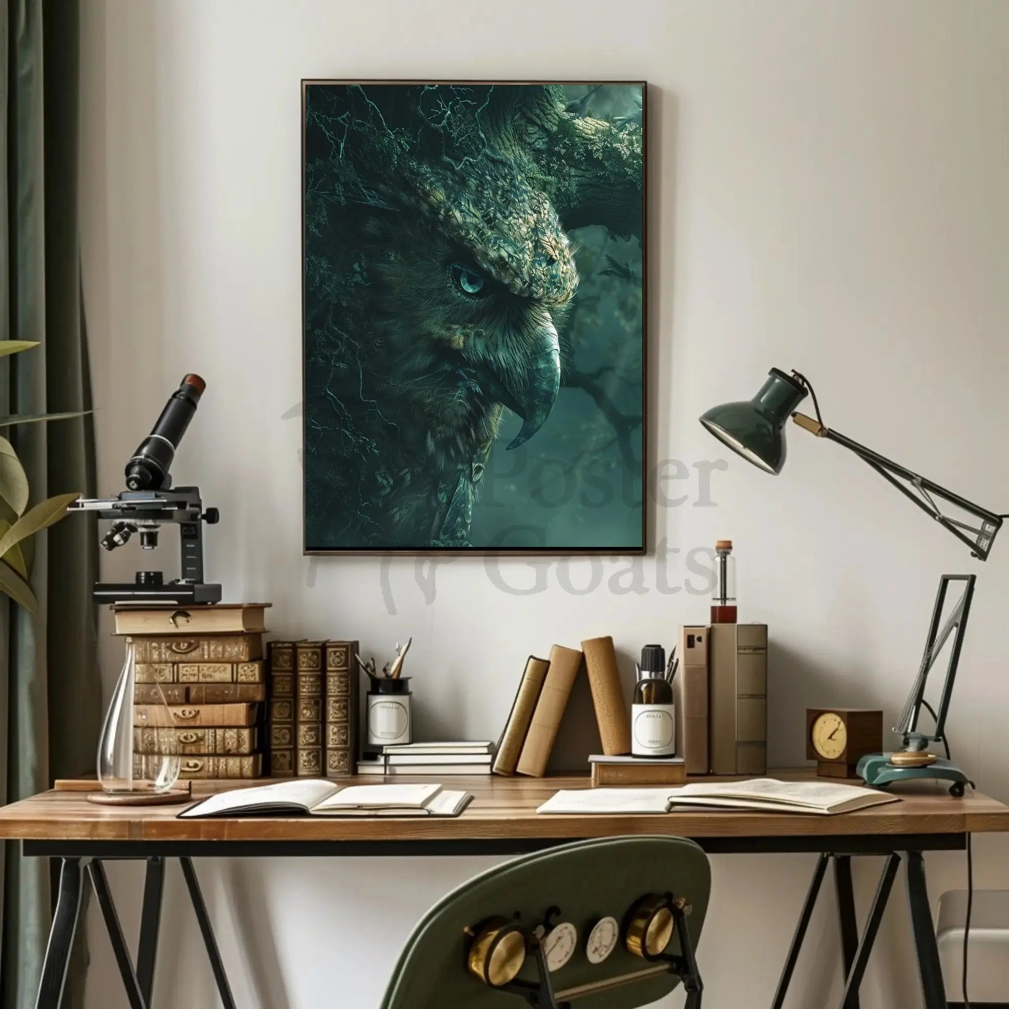 Mystical Owl Forest Scene: Artistic Animal Poster PosterGoat