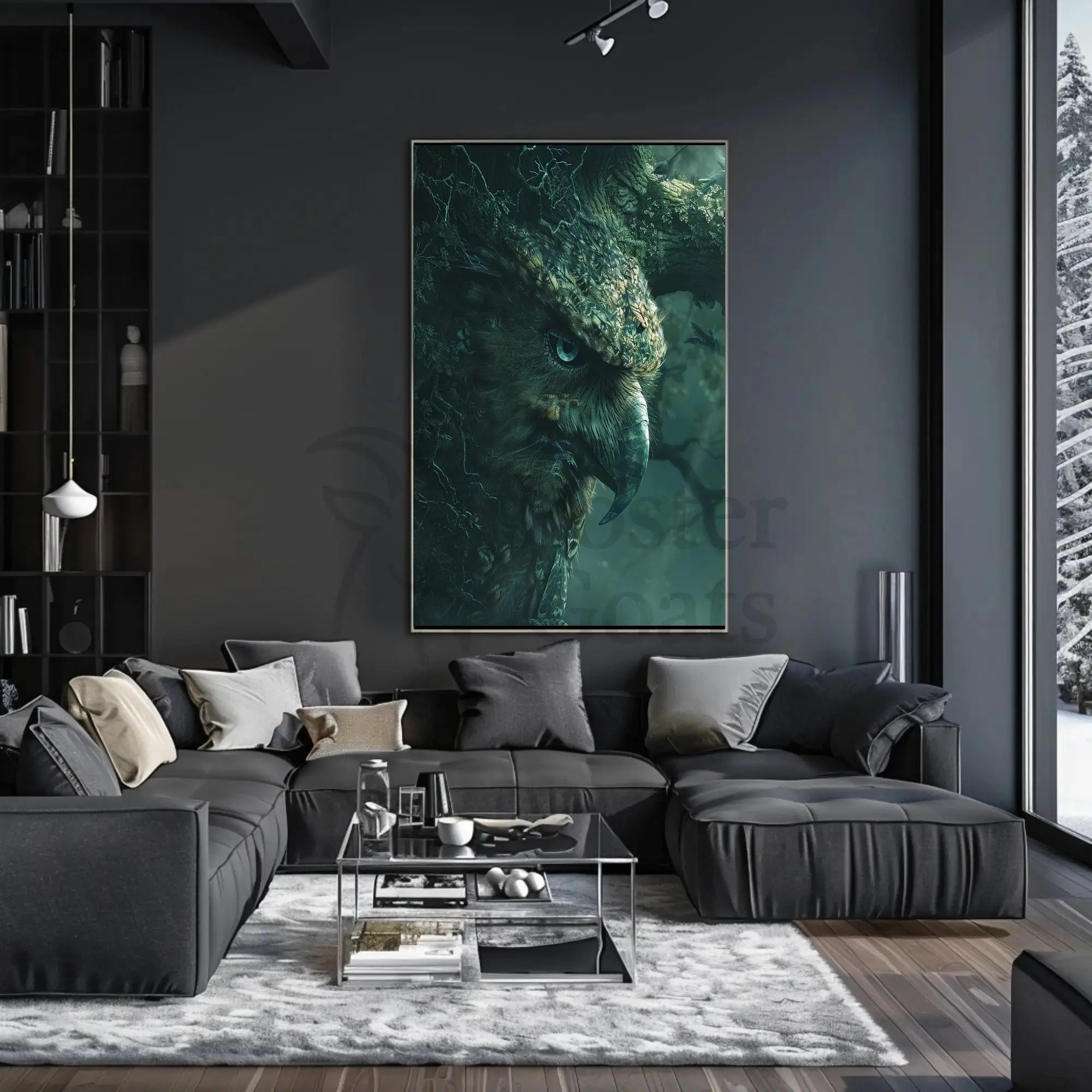 Mystical Owl Forest Scene: Artistic Animal Poster PosterGoat
