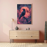 Mystical Raven Under Blood Moon Artistic Poster PosterGoat