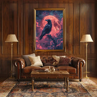 Mystical Raven Under Blood Moon Artistic Poster PosterGoat