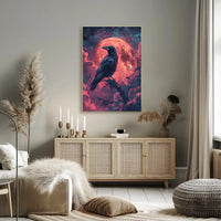 Mystical Raven Under Blood Moon Artistic Poster PosterGoat