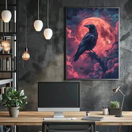 Mystical Raven Under Blood Moon Artistic Poster PosterGoat