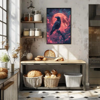 Mystical Raven Under Blood Moon Artistic Poster PosterGoat