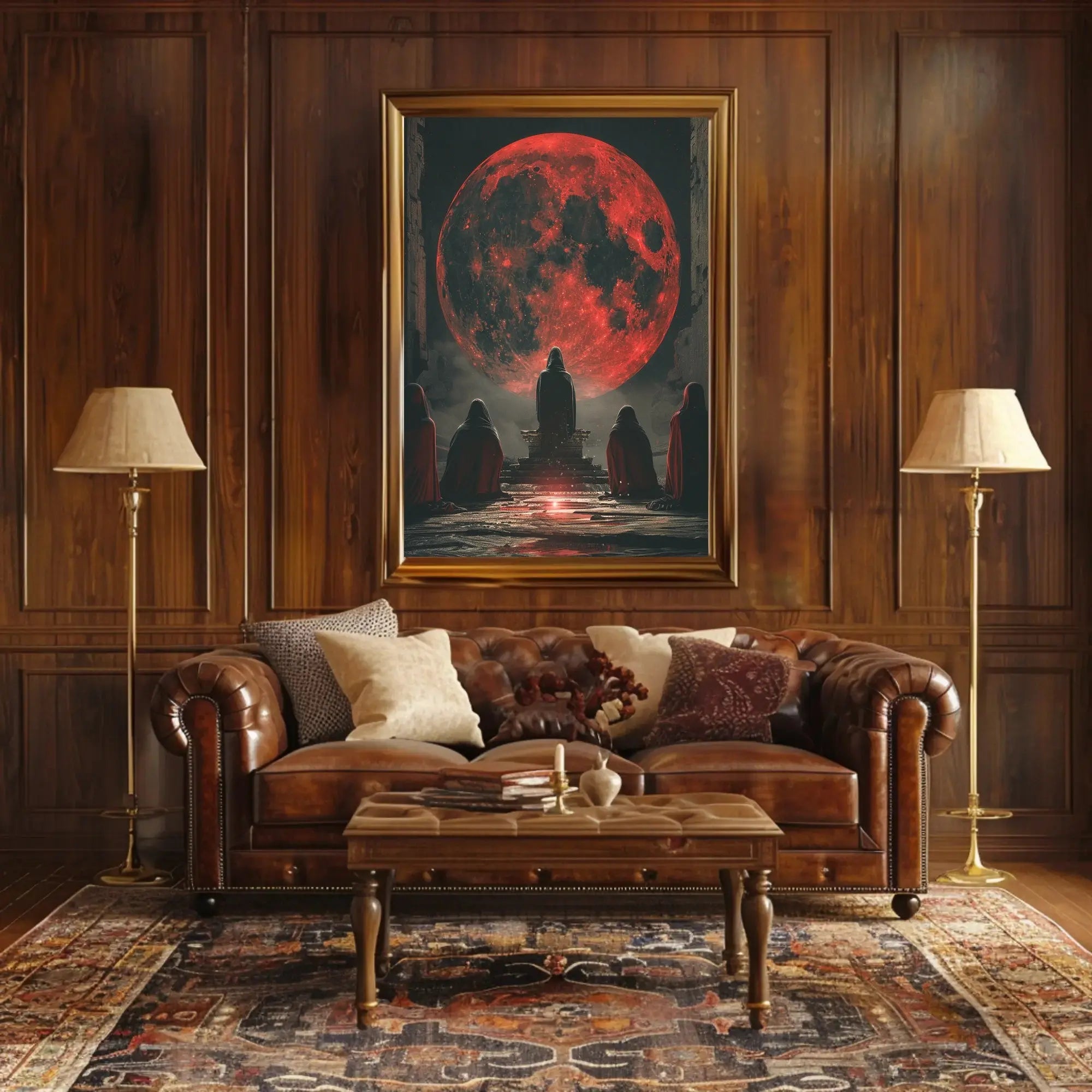 Mystical Red Moon Ritual Futuristic Sci-Fi Poster PosterGoat