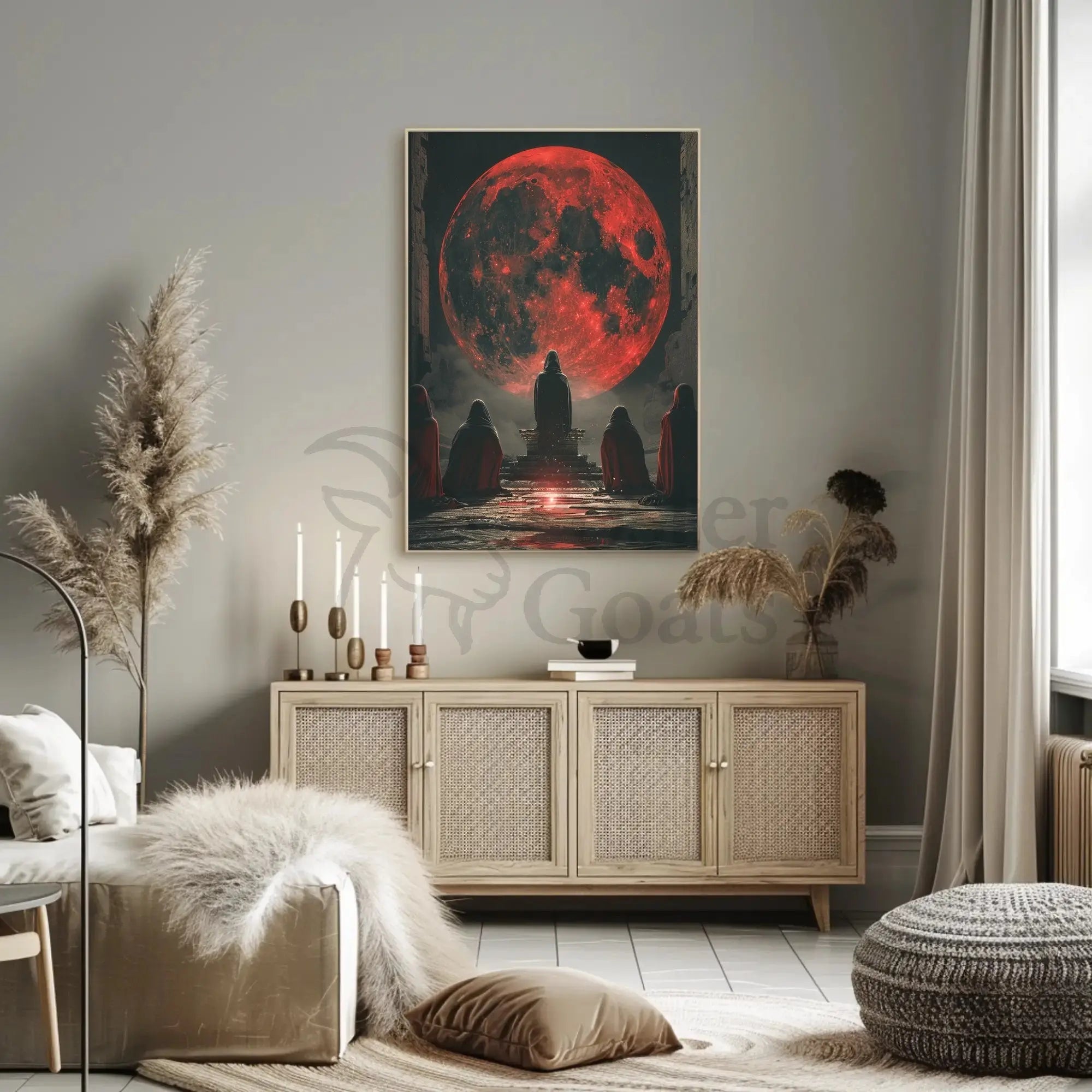 Mystical Red Moon Ritual Futuristic Sci-Fi Poster PosterGoat